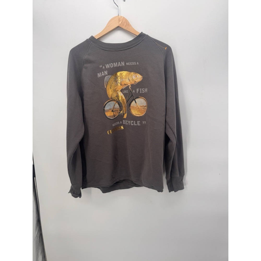 Guinness Sweatshirt Women Funny XL Women Need A Man Like Fish Need Bike Gray